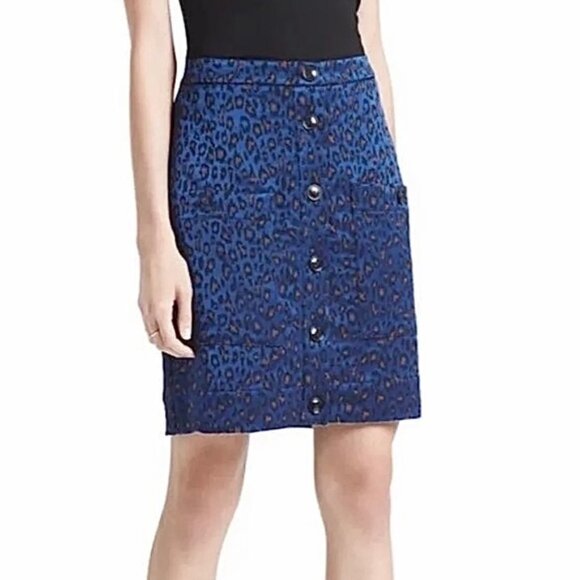 Banana‎ REPUBLIC blue leopard print skirt 10 - Picture 1 of 7